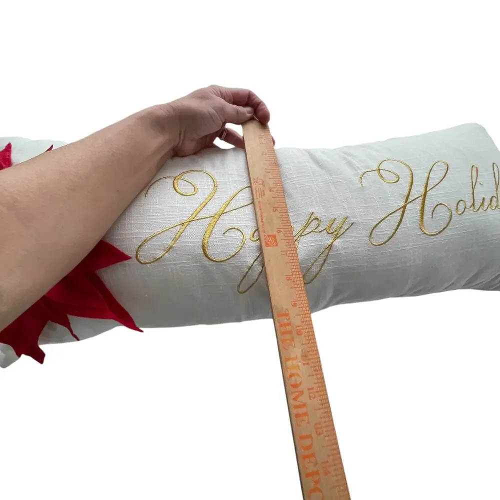 Pier 1 Happy Holidays Poinsettia Pillow Christmas Long White Rectangular READ